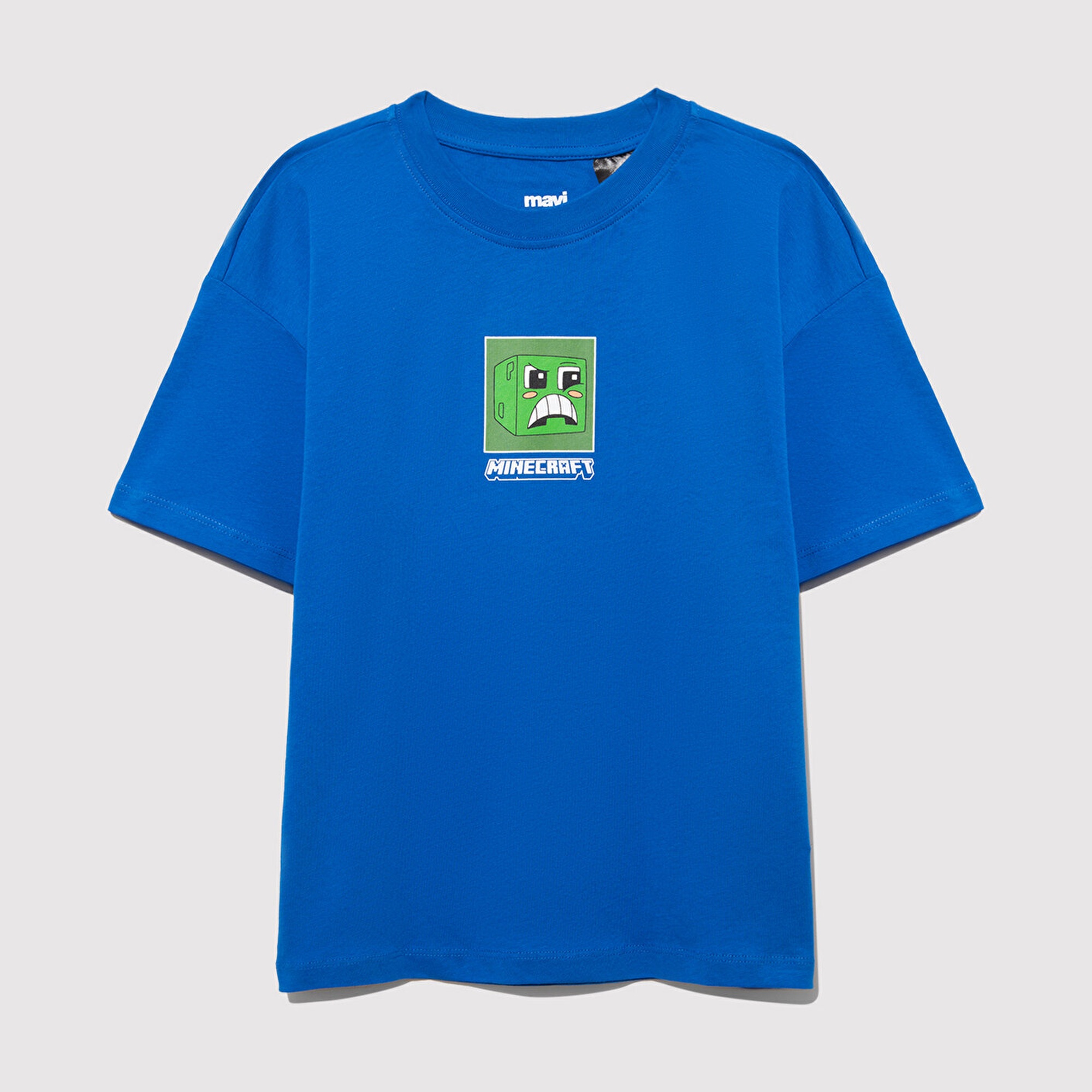 Mavi Minecraft Baskılı Mavi Tişört Oversize / Geniş Kesim 6610342-82491