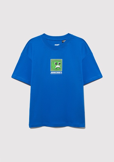  Mavi Minecraft Baskılı Mavi Tişört Oversize / Geniş Kesim 6610342-82491