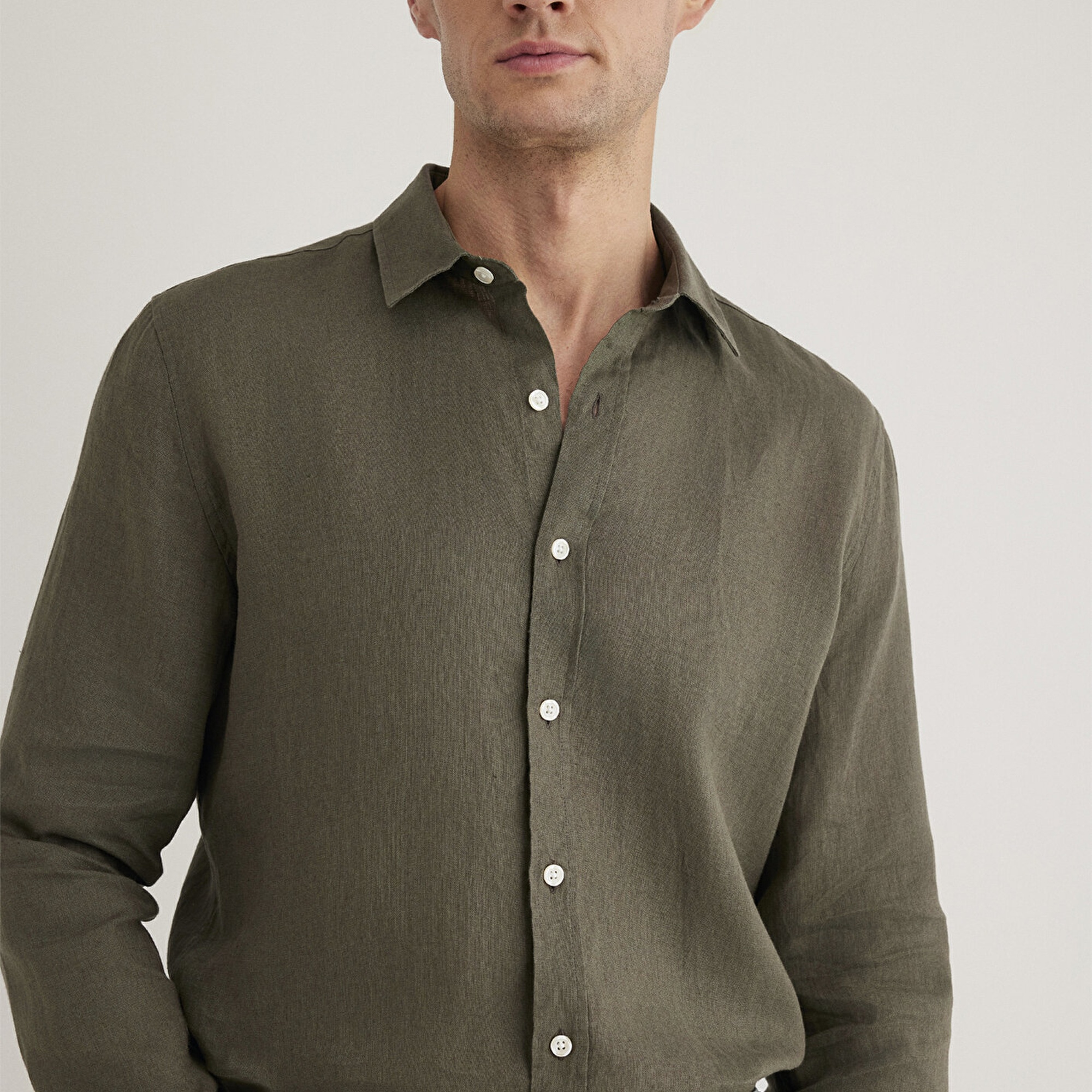 Mavi Haki Keten Gömlek Slim Fit / Dar Kesim 0211466-71546