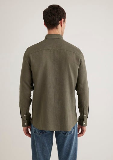  Mavi Haki Keten Gömlek Slim Fit / Dar Kesim 0211466-71546