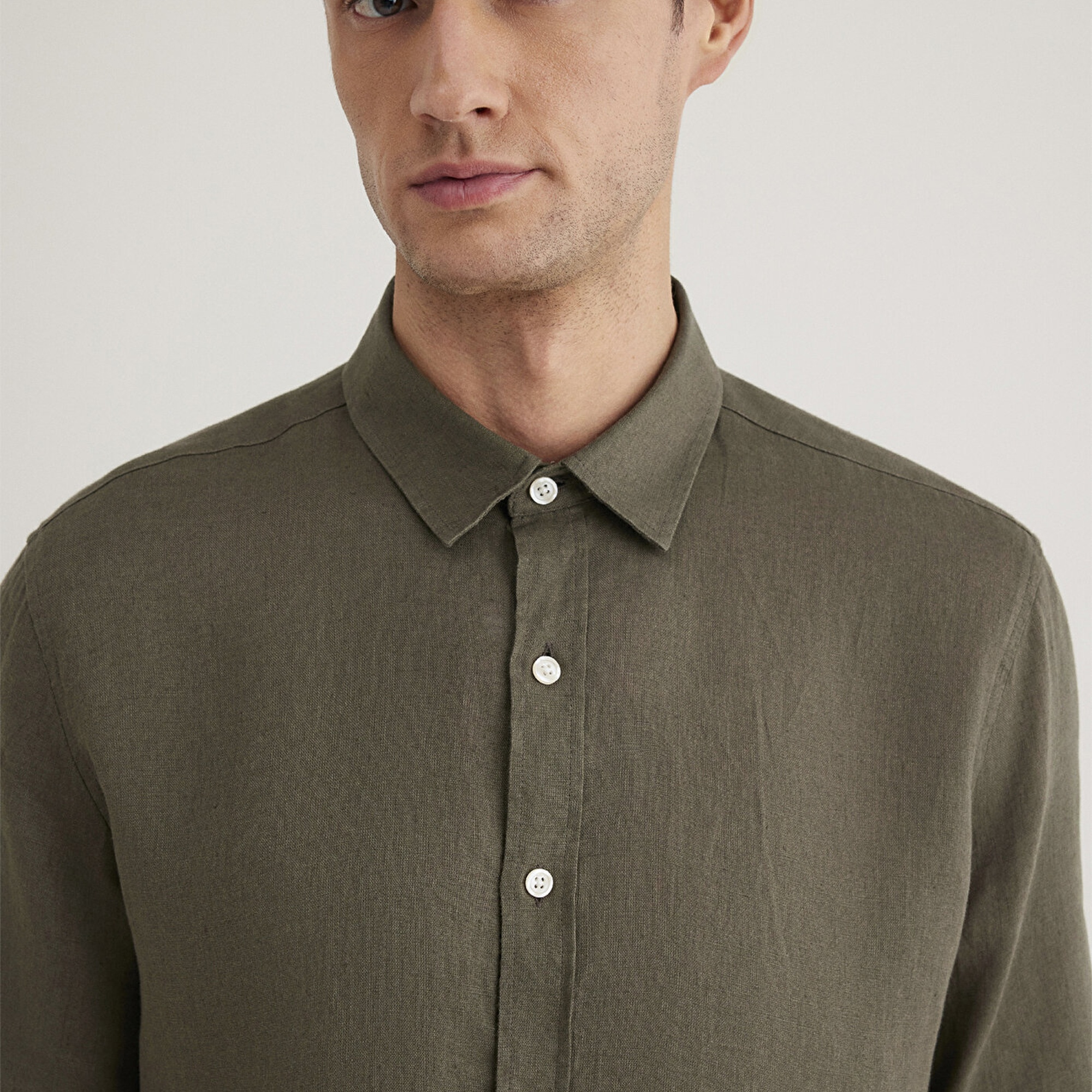 Mavi Haki Keten Gömlek Slim Fit / Dar Kesim 0211466-71546