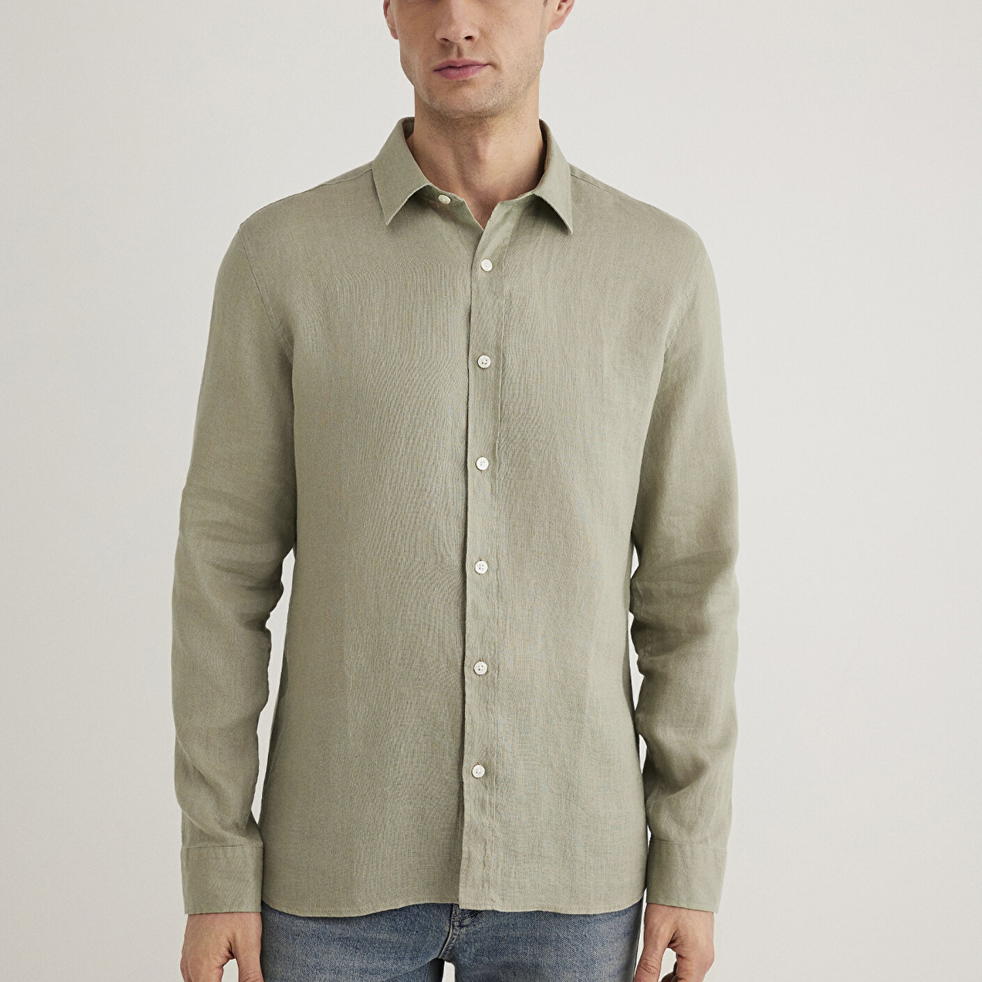 Mavi Yeşil Keten Gömlek Slim Fit / Dar Kesim 0211466-71481