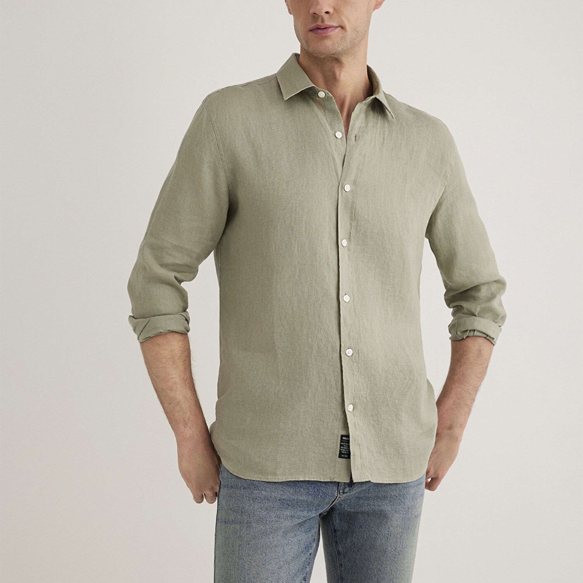 Mavi Yeşil Keten Gömlek Slim Fit / Dar Kesim 0211466-71481