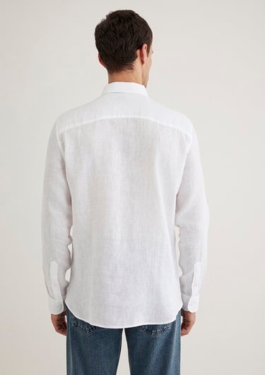  Mavi Beyaz Keten Gömlek Slim Fit / Dar Kesim 0211466-620