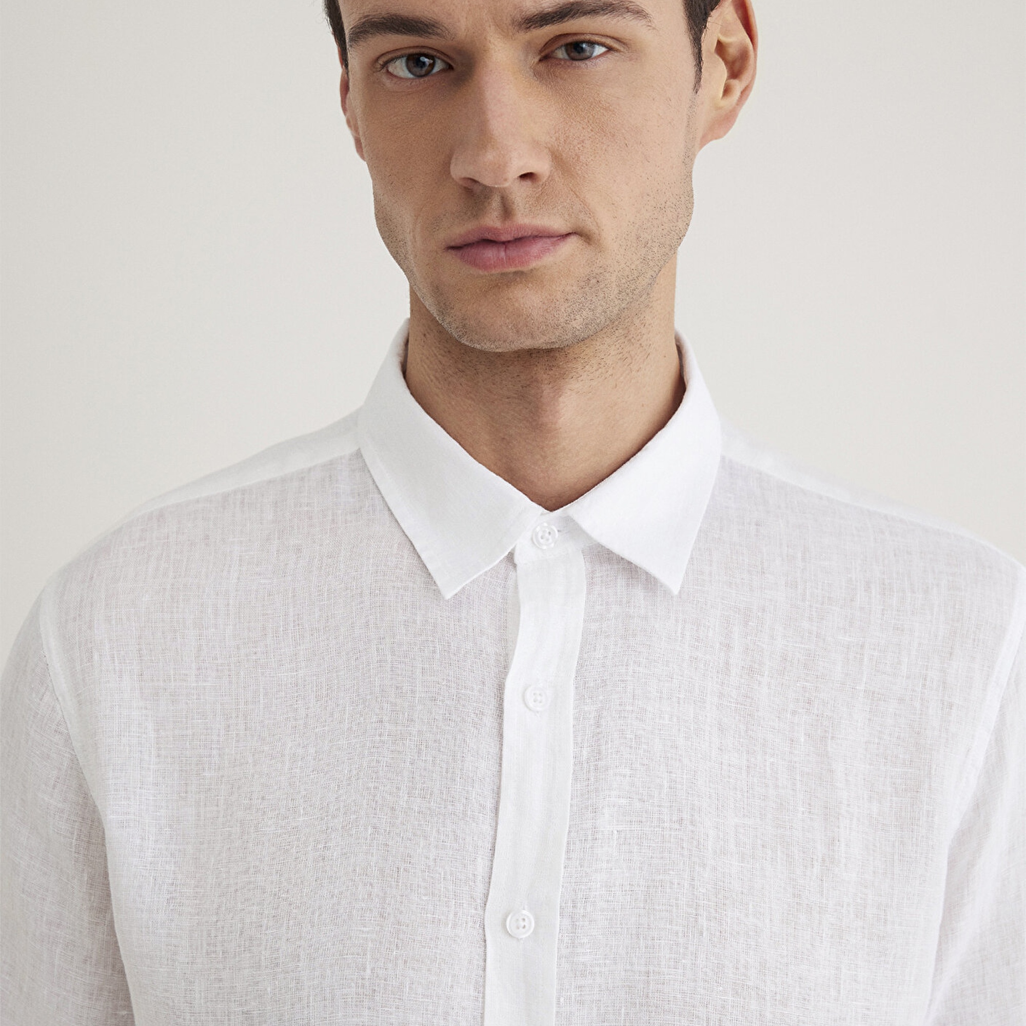 Mavi Beyaz Keten Gömlek Slim Fit / Dar Kesim 0211466-620