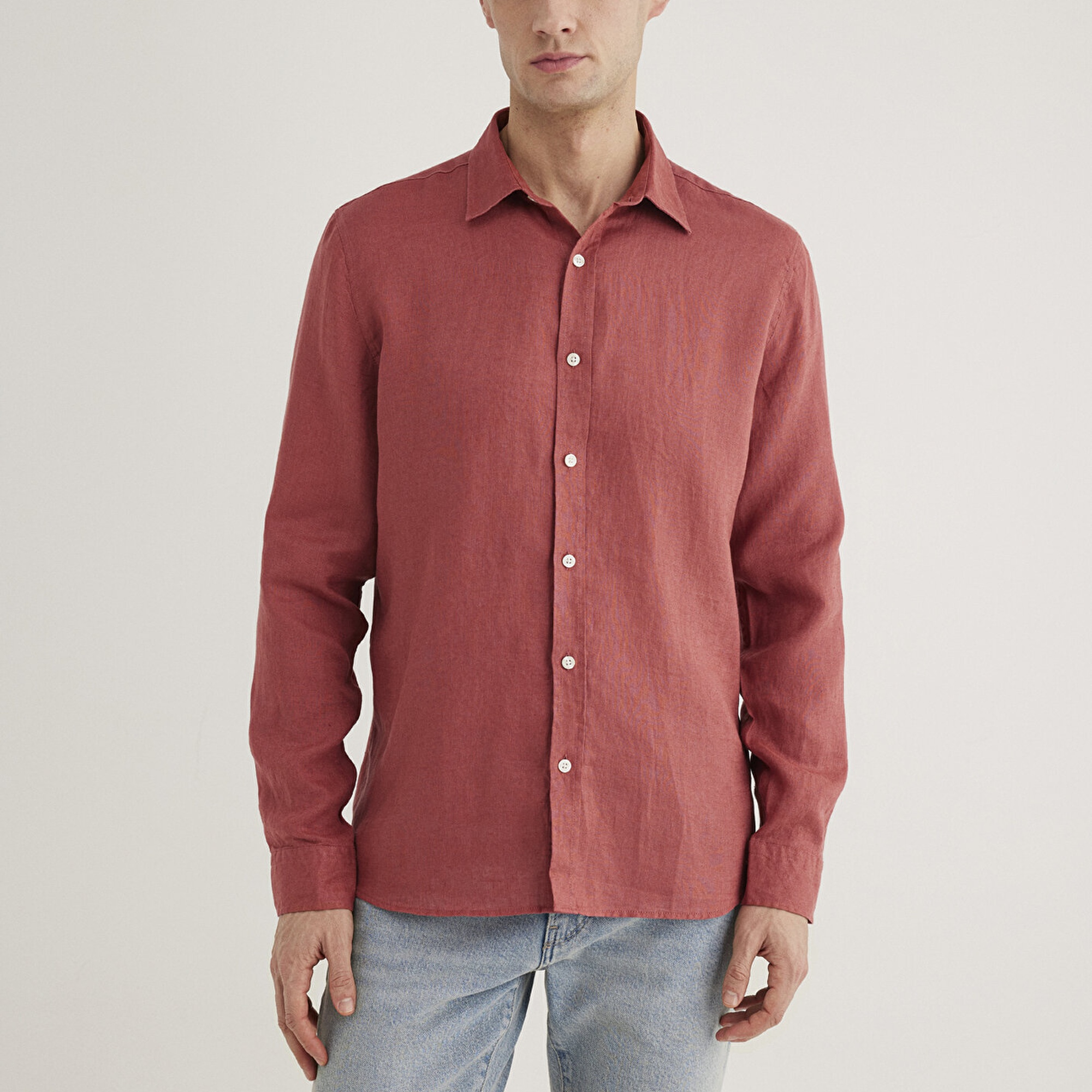 Mavi Kırmızı Keten Gömlek Slim Fit / Dar Kesim 0211466-71100