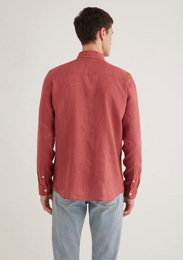  Mavi Kırmızı Keten Gömlek Slim Fit / Dar Kesim 0211466-71100