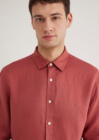  Mavi Kırmızı Keten Gömlek Slim Fit / Dar Kesim 0211466-71100