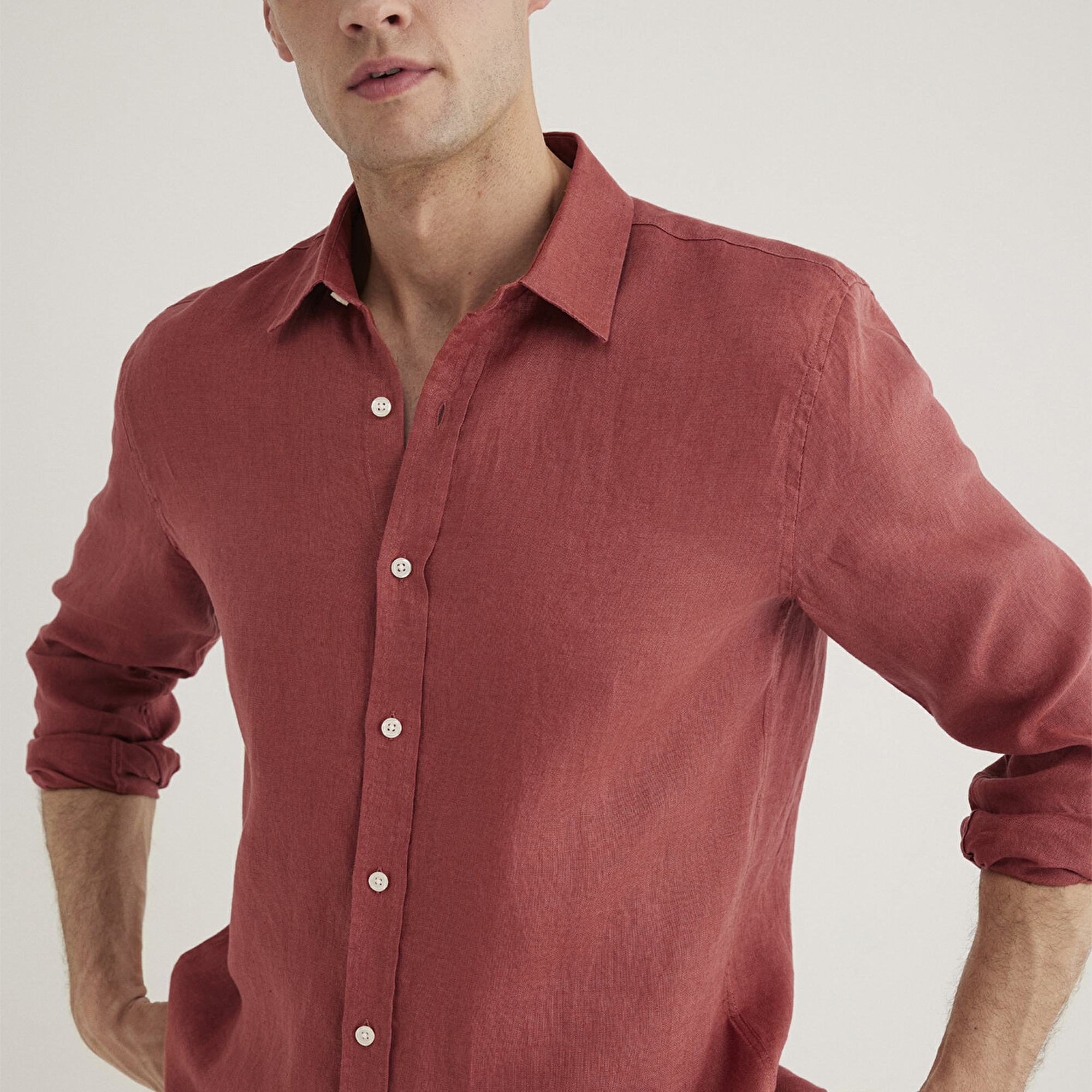 Mavi Kırmızı Keten Gömlek Slim Fit / Dar Kesim 0211466-71100