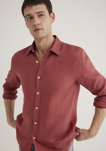  Mavi Kırmızı Keten Gömlek Slim Fit / Dar Kesim 0211466-71100