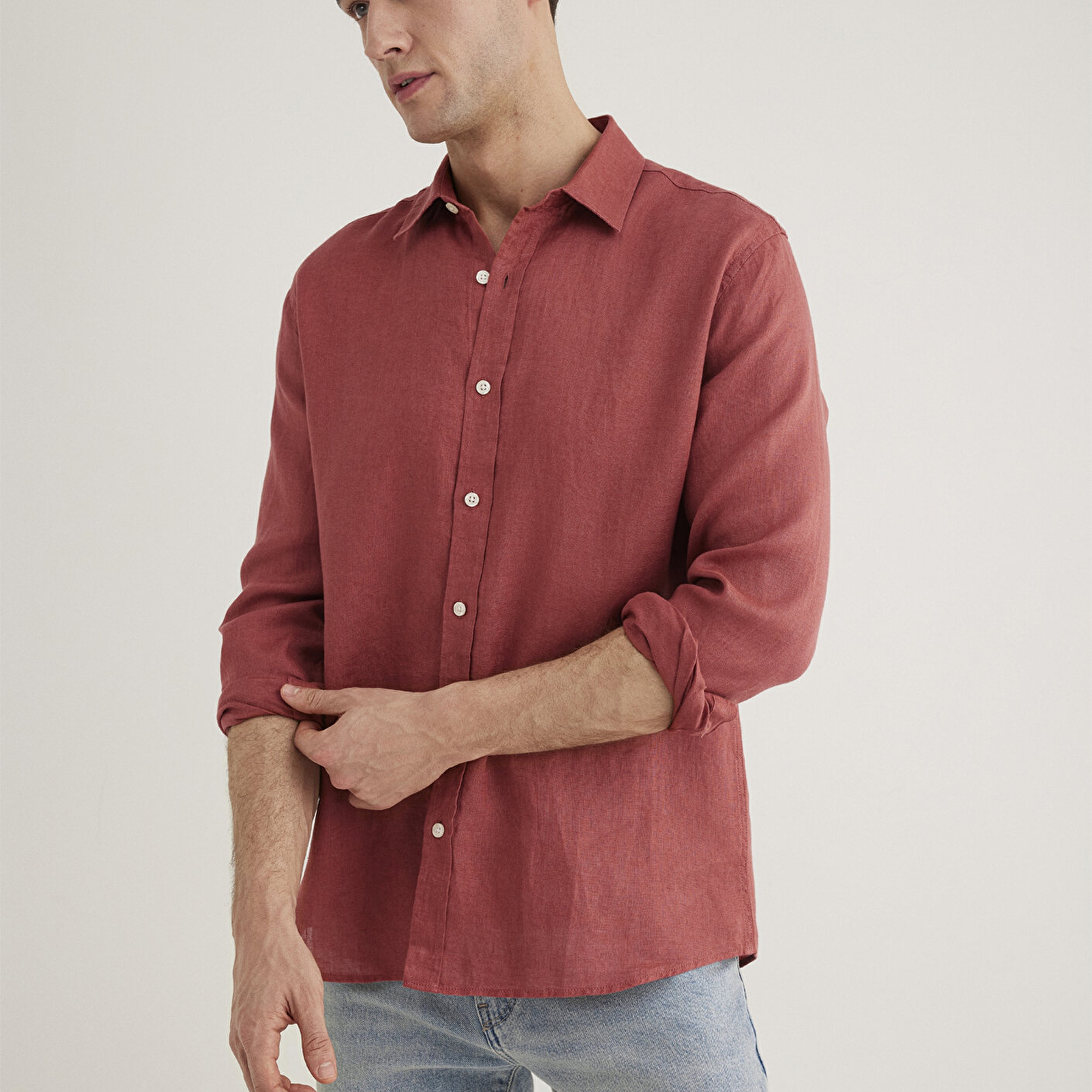 Mavi Kırmızı Keten Gömlek Slim Fit / Dar Kesim 0211466-71100