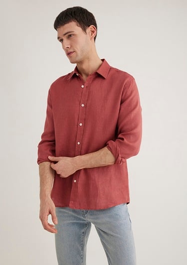  Mavi Kırmızı Keten Gömlek Slim Fit / Dar Kesim 0211466-71100