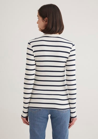  Mavi Düğme Detaylı Çizgili Tişört Fitted / Vücuda Oturan Kesim 1612915-86625