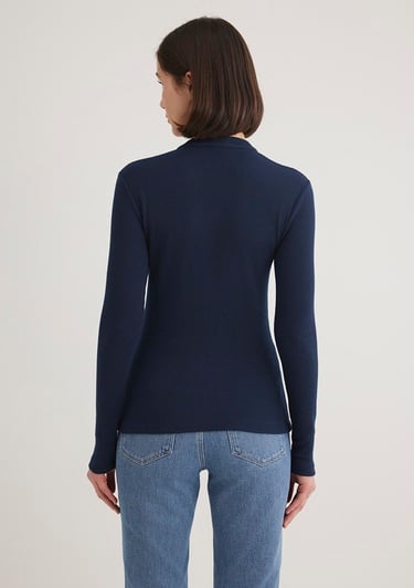  Mavi Düğme Detaylı Lacivert Tişört Fitted / Vücuda Oturan Kesim 1612915-82318