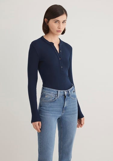  Mavi Düğme Detaylı Lacivert Tişört Fitted / Vücuda Oturan Kesim 1612915-82318