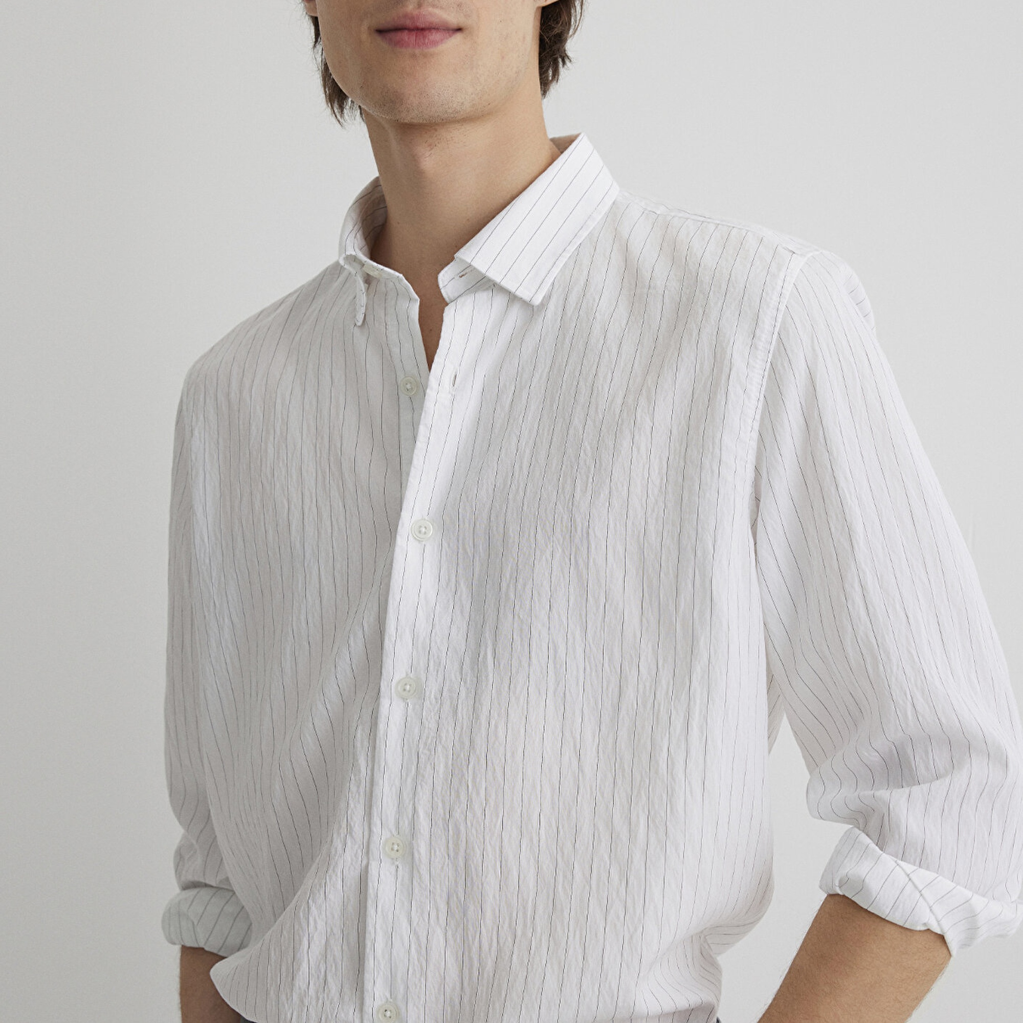 Mavi Çizgili Modal Beyaz Gömlek Regular Fit / Normal Kesim 0211446-900