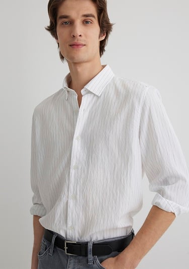  Mavi Çizgili Siyah Modal Gömlek Regular Fit / Normal Kesim 0211446-900