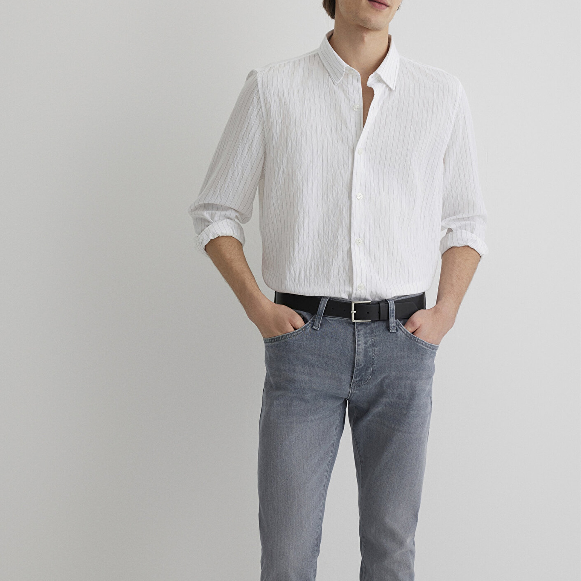 Mavi Çizgili Modal Beyaz Gömlek Regular Fit / Normal Kesim 0211446-900