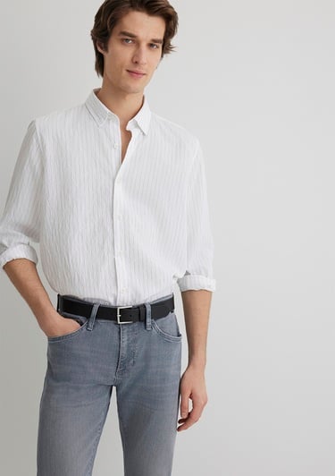  Mavi Çizgili Siyah Modal Gömlek Regular Fit / Normal Kesim 0211446-900