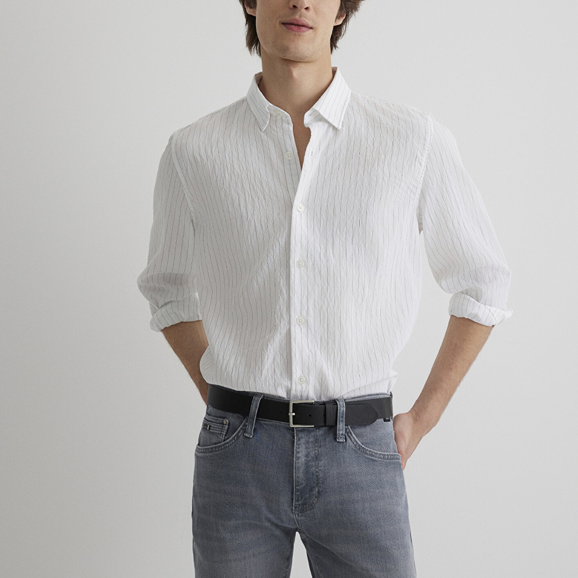 Mavi Çizgili Modal Beyaz Gömlek Regular Fit / Normal Kesim 0211446-900