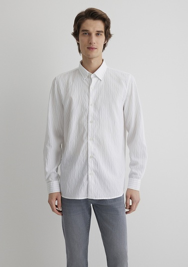  Mavi Çizgili Siyah Modal Gömlek Regular Fit / Normal Kesim 0211446-900