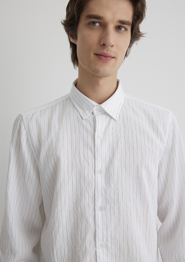  Mavi Çizgili Siyah Modal Gömlek Regular Fit / Normal Kesim 0211446-900