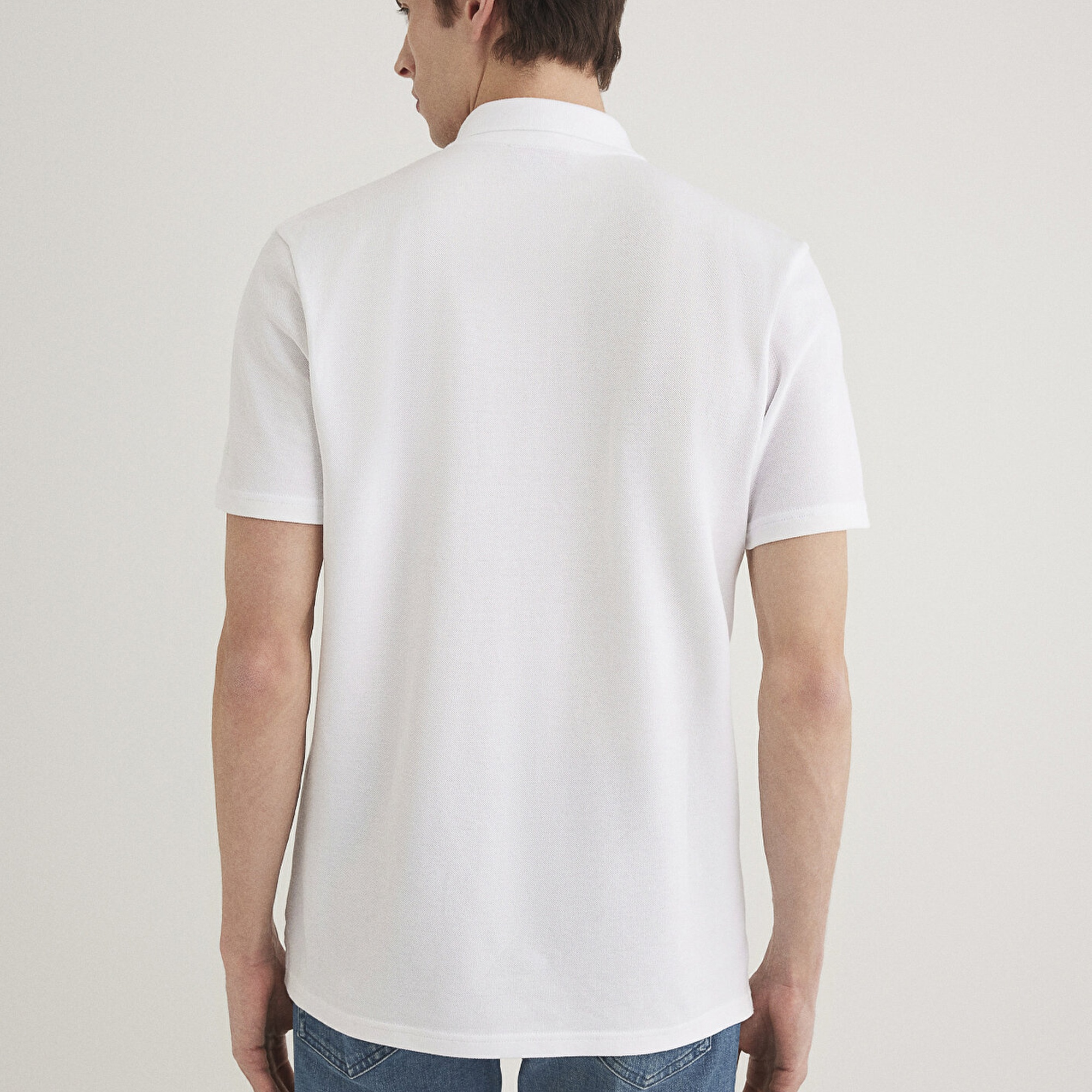 Mavi Yarı Fermuarlı Beyaz Polo Tişört Regular Fit / Normal Kesim 0612525-620