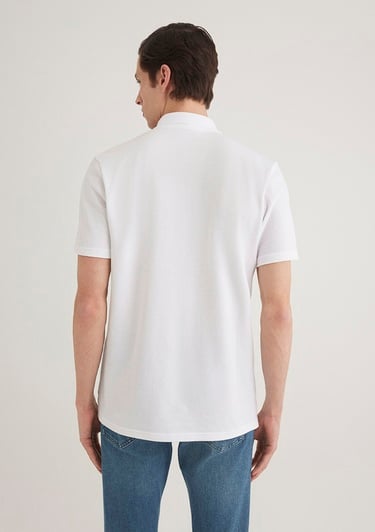  Mavi Yarı Fermuarlı Beyaz Polo Tişört Regular Fit / Normal Kesim 0612525-620