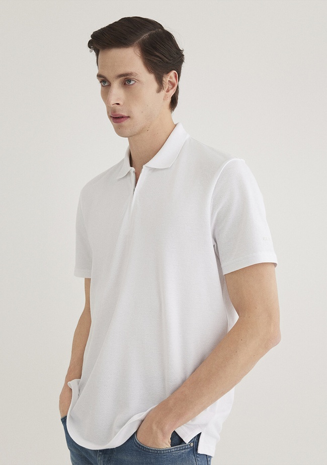  Mavi Yarı Fermuarlı Beyaz Polo Tişört Regular Fit / Normal Kesim 0612525-620
