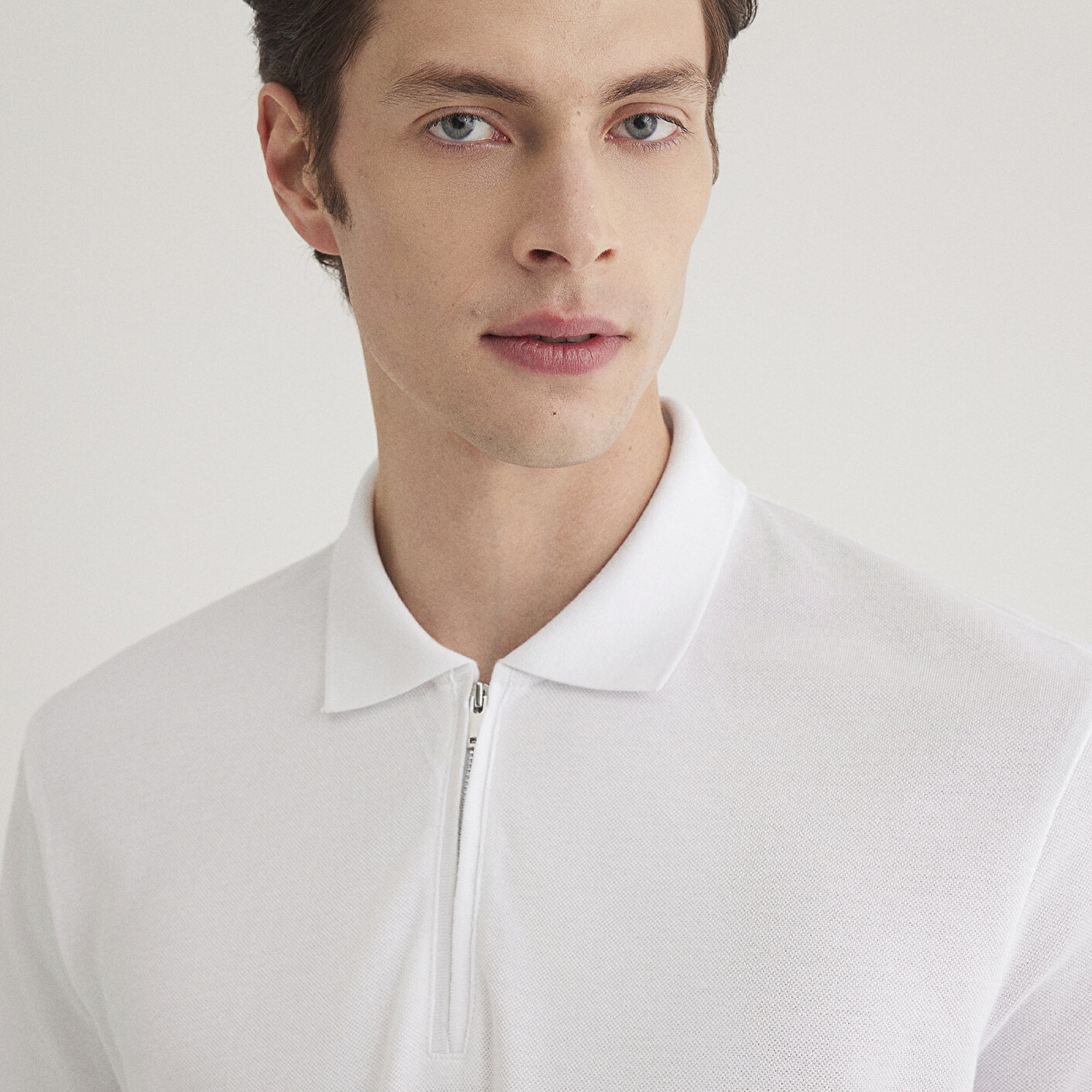 Mavi Yarı Fermuarlı Beyaz Polo Tişört Regular Fit / Normal Kesim 0612525-620