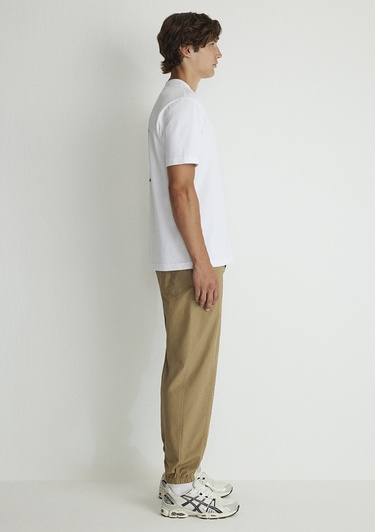  Mavi Sırt Baskılı Beyaz Tişört Loose Fit / Bol Rahat Kesim 0612456-620