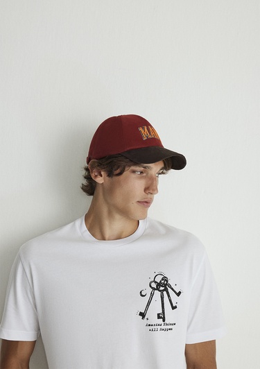  Mavi Sırt Baskılı Beyaz Tişört Loose Fit / Bol Rahat Kesim 0612456-620