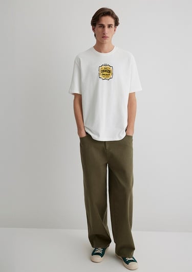  Mavi Sırt Baskılı Beyaz Tişört Loose Fit / Bol Rahat Kesim 0612455-80194