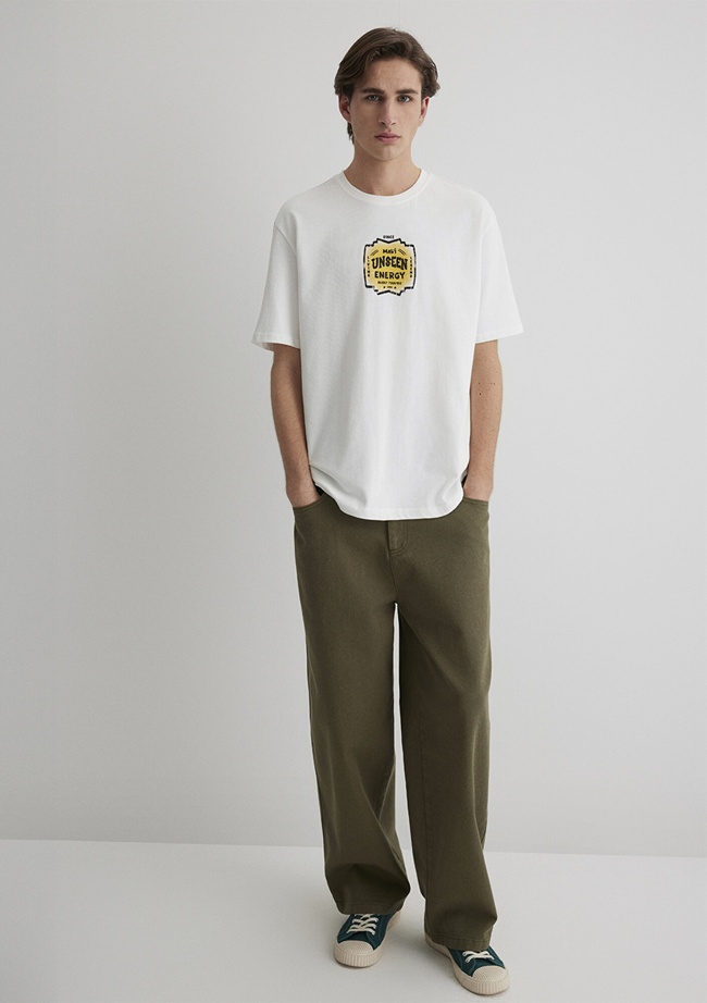  Mavi Sırt Baskılı Beyaz Tişört Loose Fit / Bol Rahat Kesim 0612455-80194