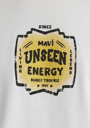  Mavi Sırt Baskılı Beyaz Tişört Loose Fit / Bol Rahat Kesim 0612455-80194