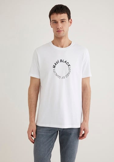  Mavi Mavi Black Baskılı Beyaz Tişört Regular Fit / Normal Kesim 0612406-620