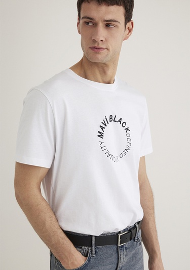  Mavi Mavi Black Baskılı Beyaz Tişört Regular Fit / Normal Kesim 0612406-620
