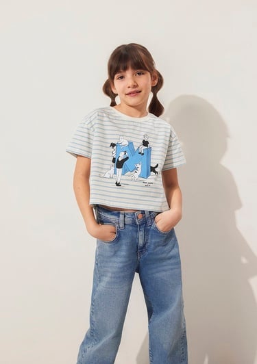  Mavi M Logo Baskılı Mavi Çizgili Tişört Loose Fit / Bol Rahat Kesim 7610285-83766