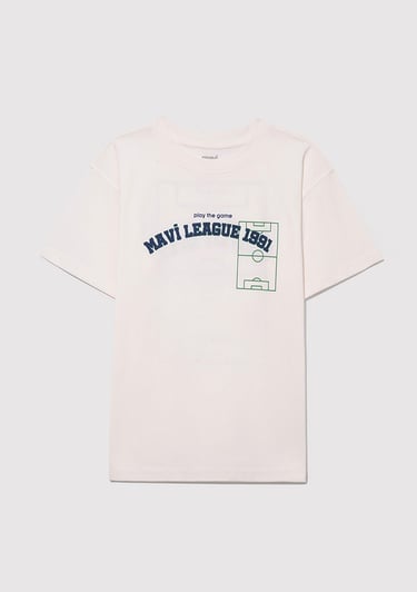  Mavi Mavi Baskılı Ekru Tişört Loose Fit / Bol Rahat Kesim 6610323-70057