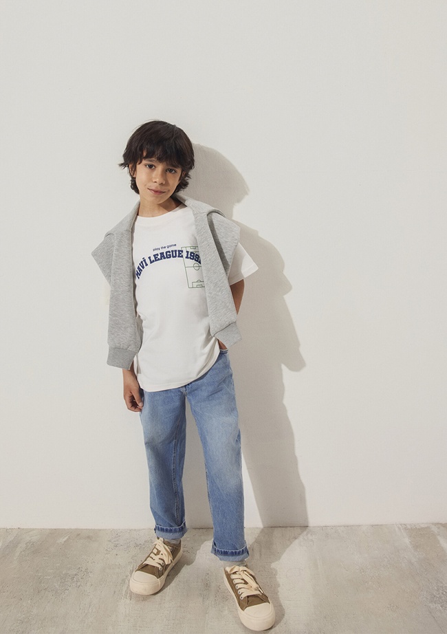  Mavi Mavi Baskılı Ekru Tişört Loose Fit / Bol Rahat Kesim 6610323-70057