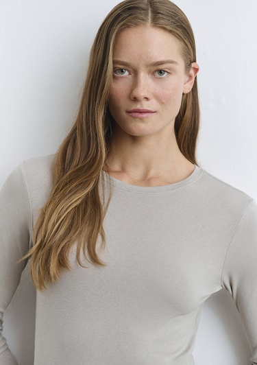  Mavi Sporty Lux Gri Lyosel Tişört Fitted / Vücuda Oturan Kesim 1613032-70112