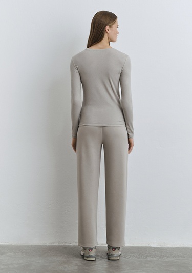  Mavi Sporty Lux Gri Lyosel Tişört Fitted / Vücuda Oturan Kesim 1613032-70112