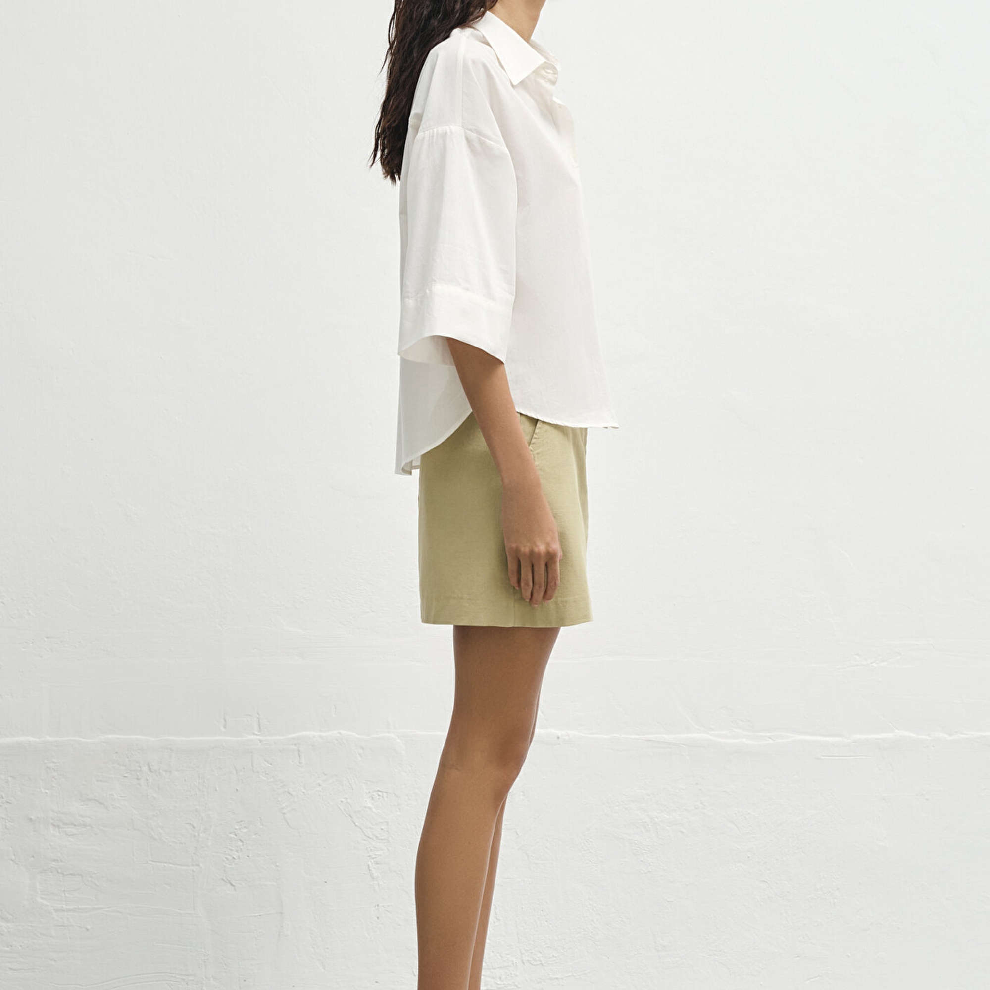 Mavi Ekru Gömlek Loose Fit / Bol Rahat Kesim 1211265-70057