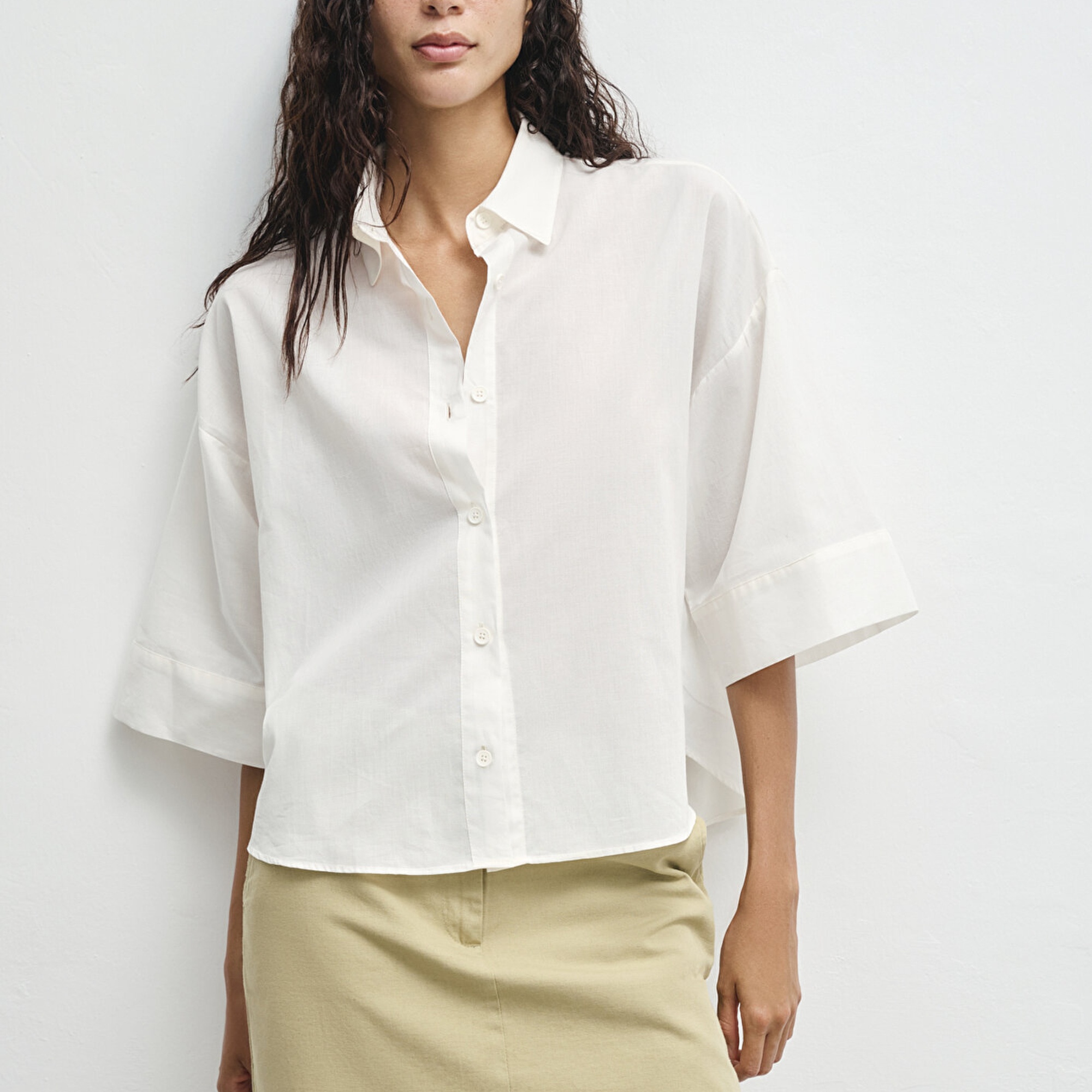 Mavi Ekru Gömlek Loose Fit / Bol Rahat Kesim 1211265-70057