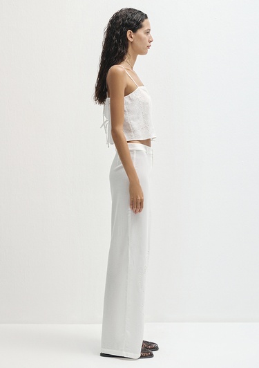  Mavi Nakışlı Beyaz Pantolon 1011052-70057