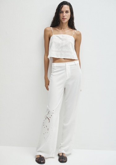  Mavi Nakışlı Beyaz Pantolon 1011052-70057