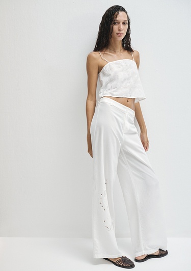  Mavi Nakışlı Beyaz Pantolon 1011052-70057