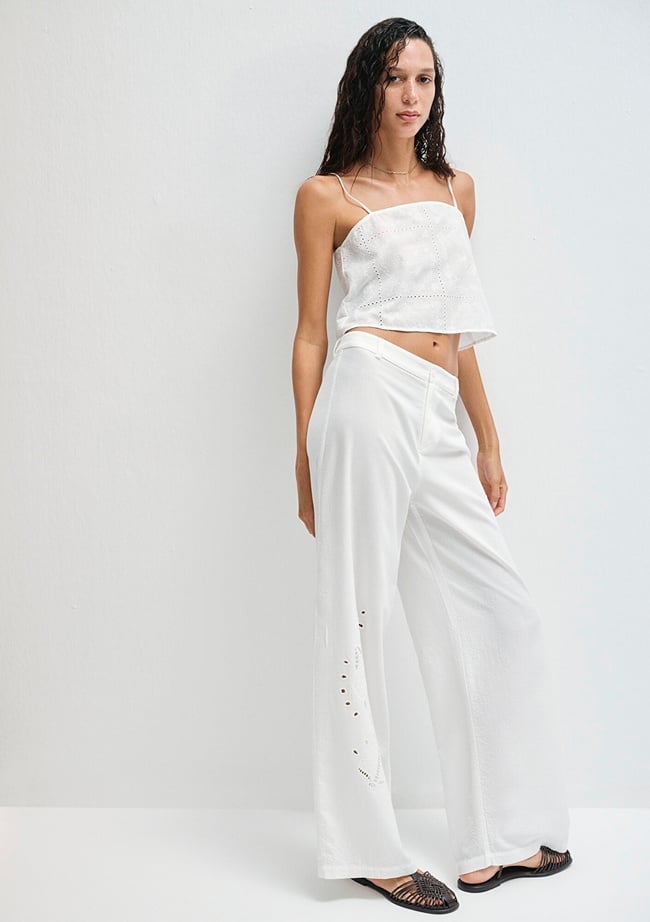  Mavi Nakışlı Beyaz Pantolon 1011052-70057