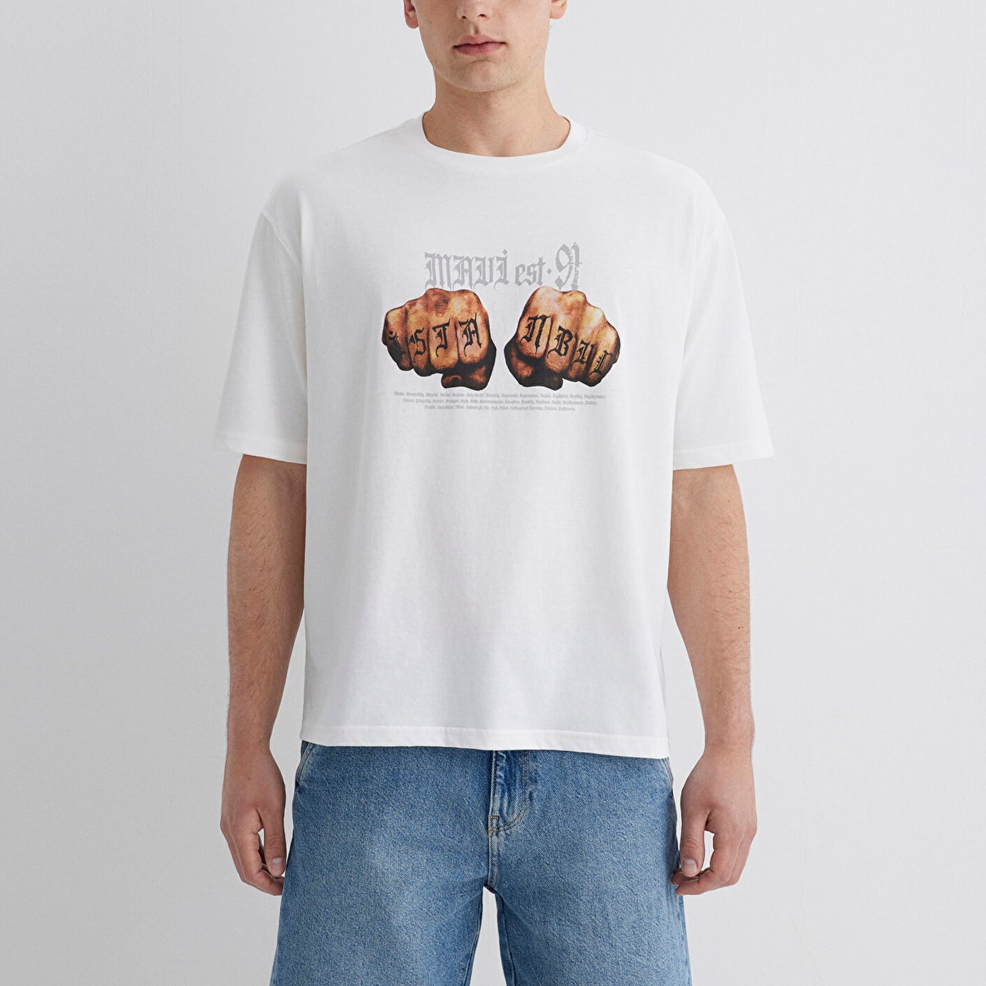 Mavi Baskılı Ekru Tişört Relaxed Fit / Rahat Kesim 0613003-70057