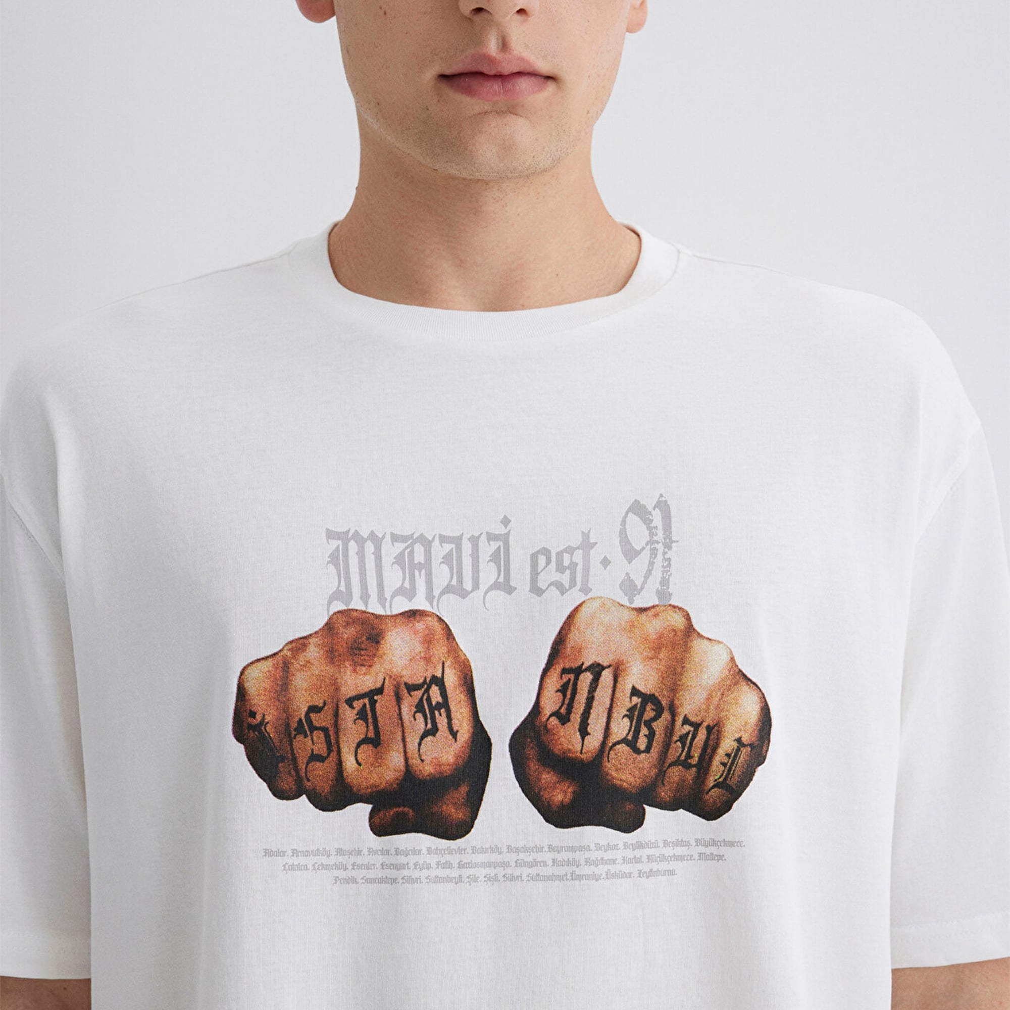 Mavi Baskılı Ekru Tişört Relaxed Fit / Rahat Kesim 0613003-70057